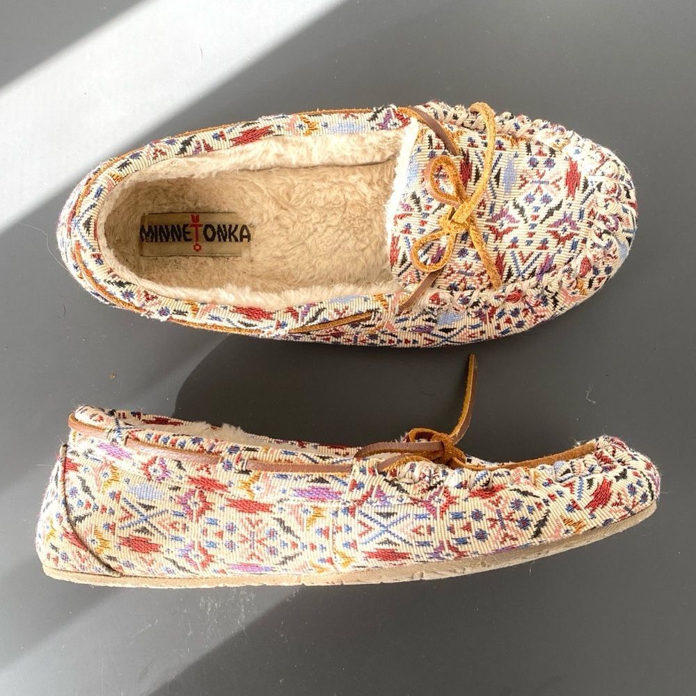Minnetonka Aztec Patterned Moccasin Slippers Sz 9 Multicolor Cozy Boho Western